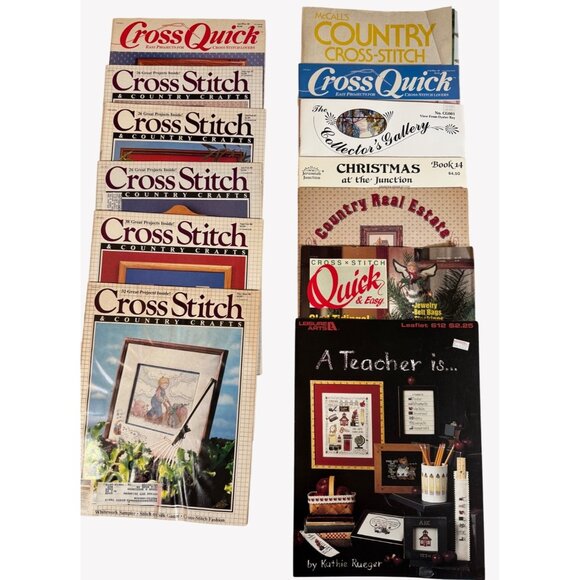 Vintage Lot Of 13 Cross-Stitch Patterns and Magazines 1987 Samplers - Picture 1 of 3